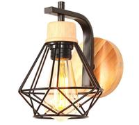 IDEGU Applique Murale Industrielle, 16CM Vintage Lampe Murale Interieur en Fer Bois Decoration Rétro pour Chambre Salon Couloir