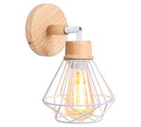 iDEGU Applique Murale Industrielle Design Cage en Métal et Bois Rétro Lampe Murale Ajustable Luminaire Plafonnier Vintage Applique Intérieure pour Chambre Couloir Salon Café Bar, 16CM (Style-D Blanc)