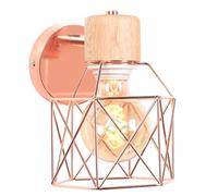 iDEGU Applique Murale Industrielle Design Cage en Métal Lampe Murale Bois Décoration Réglable Plafonnier Vintage Luminaire Mural Interieur pour Chambre Couloir Salon, 15CM (Or Rose 1 Pack)