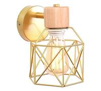 iDEGU Applique Murale Industrielle Design Cage en Métal Lampe Murale Bois Décoration Réglable Plafonnier Vintage Luminaire Mural Interieur pour Chambre Couloir Salon, 15CM (Doré 1 Pack)