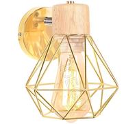 iDEGU Applique Murale Industrielle Design Cage Vintage Lampe Murale Interieur en Bois Métal Ajustable Luminaire E27 Plafonnier Lampe de Mur pour Chambre Couloir Salon (Style-B Or Brillant)