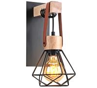iDEGU Applique Murale Industrielle E27 Suspension Luminaire Vintage en Fer et Bois Rétro Cage Design Noir Ajustable Lampe Murale Interieur pour Salon Chambre Cuisine Couloir (1 Pack)