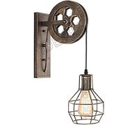 iDEGU Applique Murale Industrielle, Lampe Murale Vintage Style Poulie Rétro E27 Luminaire en Bois et Fer Lampe Supension pour Salon Restaurant Bar - Rouille Bronze (1 Pièce)