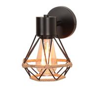iDEGU Applique Murale Interieur Vintage Lampe Murale Industriel Plafonnier Luminaire E27 en Métal et Chanvre Rétro Réglable Éclairage Mural pour Chambre Salon Cuisine Café (16cm Cage, Noir)