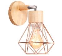 iDEGU Applique Murale Interieur Vintage Plafonnier Luminaire en Bois Métal 16CM Cage Design Rétro Lampe Murale Industrielle E27 Éclairage Mural Réglable pour Chambre Salon Couloir (Type C, Or Rose)