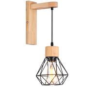 iDEGU Applique Murale Intérieure en Bois et Metal E27 Suspension Luminaire Industrielle Design Cage Noir Lampe Murale Vintage pour Chambre Salon Cuisine Couloir Restaurant Café Bar (1 Pack)