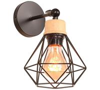 iDEGU Applique Murale Intérieure Industrielle 16cm Luminaire Plafonnier E27 en Bois et Métal Design Cage Réglable Lampe Murale Vintage pour Salon Cuisine Chambre (Noir, 1 Pièce)
