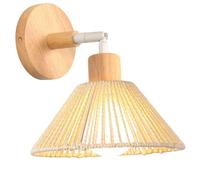 iDEGU Applique Murale Intérieure Rétro E27 Lampe Murale en Bois Métal Style Bohème 22cm Luminaire Abat-jour en Rotin Réglable Plafonnier Applique Déco Vintage pour Chambre Salon Café Couloir (Blanc)