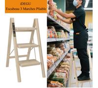IDEGU Escabeau 3 Marches Pliable,Échelle Domestique en Acier Marchepieds Pliant Portable,Largeur de Marche 22cm Antidérapant Blanc