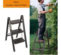 IDEGU Escabeau 3 Marches Pliable,Échelle Domestique en Acier Marchepieds Pliant Portable,Largeur de Marche 20cm Antidérapant,