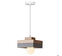 iDEGU Lampe Suspension Vintage ,Lustre Luminaire Industriel en Carre E27 Retro Lampe de Pafond Abat-jour en Bois Gris,18x18cm