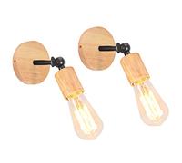 iDEGU Lot de 2 Applique Murale Industrielle Réglable Lampe Murale en Bois et Métal Design Simple Luminaire Plafonnier Vintage E27 Éclairage Murale Intérieure pour Chambre Couloir (Ajustable, Noir)