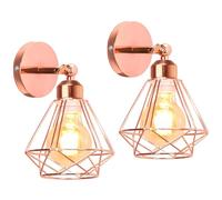 iDEGU Lot de 2 Applique Murale Intérieure Design Cage en Métal 16CM Lampe Murale Industrielle Ajustable Plafonnier Luminaire Murale Applique Vintage pour Chambre Couloir Salon (Style-C, Or Rose)