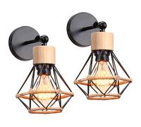 iDEGU Lot de 2 Applique Murale Intérieure en Bois Vintage Lampe Murale Industrielle Design Cage Plafonnier Luminaire Abat-jour avec Corde Chanvre Réglable Éclairage Mural pour Chambre Salon Cuisine