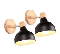 iDEGU Lot de 2 Applique Murale Interieure Rétro 15CM Lampe Murale Réglable en Bois Métal E27 Luminaire Industriel Spot LED Plafonnier Vintage Éclairage Mural pour Salon Chambre Salle de Bain (Noir)