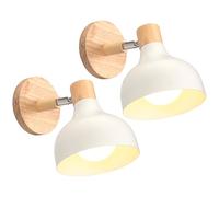 iDEGU Lot de 2 Applique Murale Interieure Rétro 15CM Lampe Murale Réglable en Bois Métal E27 Luminaire Industriel Spot LED Plafonnier Vintage Éclairage Mural pour Salon Chambre Restaurant (Blanc Mat)