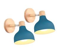 iDEGU Lot de 2 Applique Murale Interieure Rétro 15CM Lampe Murale Réglable en Bois Métal E27 Luminaire Industriel Spot LED Plafonnier Vintage Éclairage Mural pour Salon Chambre Cuisine (Bleu Oxford)