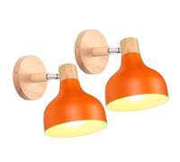 iDEGU Lot de 2 Applique Murale Interieure Rétro 15CM Lampe Murale Réglable en Bois Métal E27 Luminaire Industriel Spot LED Plafonnier Vintage Éclairage Mural pour Salon Chambre Salle de Bain (Orange)
