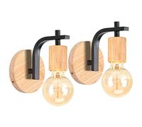 iDEGU Lot de 2 Appliques Murale Intérieure Vintage Luminaire Murale en Bois et Métal Design Croix Rétro Éclairage E27 Lampe Murale Industriel pour Chambre, Couloir, Salon (Support en Croix, Noir)