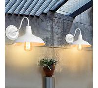 iDEGU Lot de 2 Appliques Murales Industrielle, 26CM E27 Lampe Murale Vintage Edison Design Métal Plafonnier Luminaire Rétro Applique Intérieure Décoration pour Salon Chambre Cuisine Café, Blanc