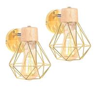 iDEGU Lot de 2 Appliques Murales Industrielles Design Cage Vintage Lampe Murale Interieur en Bois Métal Ajustable Luminaire E27 Plafonnier Lampe de Mur pour Chambre Couloir Salon (Style-B Or Brillant)