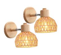 iDEGU Lot de 2 Appliques Murales Intérieures 15CM Lampe Murale Réglable en Bois et Rotin Rétro E27 Luminaire Applique Vintage pour Chambre Salon Couloir Restaurant (Rotin Brun)