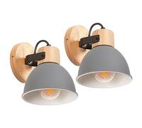 iDEGU Lot de 2 Appliques Murales Interieures 15cm Rétro Spot LED Lampe Murale Insustrielle en Bois Fer Vintage Luminaire Réglable Lustre Plafonnier E27 Éclairage Mural pour Chambre Salon (Gris)