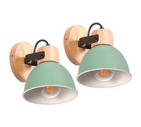 iDEGU Lot de 2 Appliques Murales Interieures 15cm Rétro Spot LED Lampe Murale Insustrielle en Bois Fer Vintage Luminaire Réglable Lustre Plafonnier E27 Éclairage Mural pour Chambre Salon (Vert)