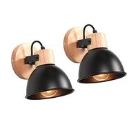 iDEGU Lot de 2 Appliques Murales Interieures 15cm Rétro Spot LED Lampe Murale Insustrielle en Bois Fer Vintage Luminaire Réglable Lustre Plafonnier E27 Éclairage Mural pour Chambre Salon (Noir)