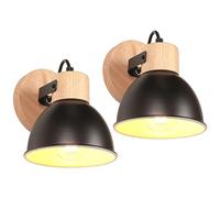 iDEGU Lot de 2 Appliques Murales Interieures 15cm Rétro Spot LED Lampe Murale Insustrielle en Bois Fer Vintage Luminaire Réglable Lustre Plafonnier E27 Éclairage Mural pour Chambre Salon (Noir, Blanc)