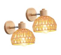 iDEGU Lot de 2 Appliques Murales Intérieures 20CM Lampe Murale Réglable en Bois et Rotin Rétro E27 Luminaire Applique Vintage pour Chambre Salon Couloir Restaurant (Rotin Brun)