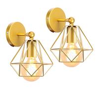 iDEGU Lot de 2 Appliques Murales Interieures Industrielle 16cm Luminaire Plafonnier E27 en Métal Design Cage Réglable Lampe Murale Vintage pour Salon Cuisine Chambre (Doré, 2 Pièces)