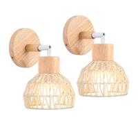 iDEGU Lot de 2 Appliques Murales Interieures Rétro Lampe Murale en Rotin et Bois Ajustable Luminaire Plafonnier Applique Vintage Décoration pour Salon Chambre Couloir Restaurant (Style-D Rotin Blanc)