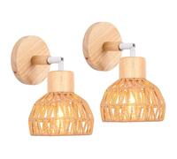 iDEGU Lot de 2 Appliques Murales Interieures Rétro Lampe Murale en Rotin et Bois Ajustable Luminaire Plafonnier Applique Vintage Décoration pour Salon Chambre Couloir Restaurant (Style-D Rotin Brun)
