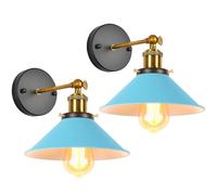 iDEGU Lot de 2 Appliques Murales Rétro, Lampe Murale de Style Edison en Forme de Parapluie E27 Métal Plafonnier Luminaire Vintage Applique Intérieure pour Chambre Salon Couloir Café, 220mm (Bleu)