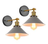 iDEGU Lot de 2 Appliques Murales Rétro, Lampe Murale de Style Edison en Forme de Parapluie E27 Métal Plafonnier Luminaire Vintage Applique Intérieure pour Chambre Salon Couloir Café, 220mm (Gris)