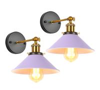 iDEGU Lot de 2 Appliques Murales Rétro, Lampe Murale de Style Edison en Forme de Parapluie E27 Métal Plafonnier Luminaire Vintage Applique Intérieure pour Chambre Salon Couloir Café, 220mm (Violet)