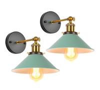 iDEGU Lot de 2 Appliques Murales Rétro, Lampe Murale de Style Edison en Forme de Parapluie E27 Métal Plafonnier Luminaire Vintage Applique Intérieure pour Chambre Salon Couloir Café, 220mm (Vert)