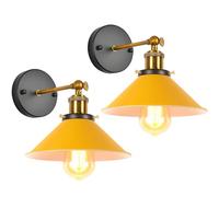 iDEGU Lot de 2 Appliques Murales Rétro, Lampe Murale de Style Edison en Forme de Parapluie E27 Métal Plafonnier Luminaire Vintage Applique Intérieure pour Chambre Salon Couloir, 220mm (Jaune Orangé)