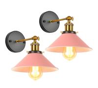iDEGU Lot de 2 Appliques Murales Rétro, Lampe Murale de Style Edison en Forme de Parapluie E27 Métal Plafonnier Luminaire Vintage Applique Intérieure pour Chambre d'enfant Salon Couloir, 220mm (Rose)