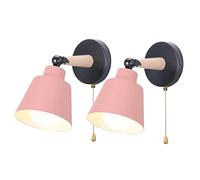 iDEGU Lot de 2 Appliques Murales Rétro Vintage E27 Luminaire Plafonnier Industriel en Bois et Métal Réglable Lampe Murale Interieur avec Interrupteur Applique Moderne pour Chambre Entrée Salon (Rose)