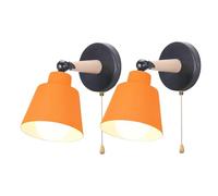 iDEGU Lot de 2 Appliques Murales Rétro Vintage E27 Luminaire Plafonnier Industriel en Bois et Métal Réglable Lampe Murale Interieur avec Interrupteur Applique Moderne pour Chambre Salon Café (Orange)
