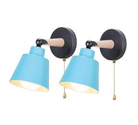 iDEGU Lot de 2 Appliques Murales Rétro Vintage E27 Luminaire Plafonnier Industriel en Bois et Métal Réglable Lampe Murale Interieur avec Interrupteur Applique Moderne pour Chambre Entrée Salon (Bleu)