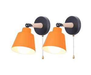 iDEGU Lot de 2 Appliques Murales Rétro Vintage E27 Luminaire Plafonnier Industriel en Bois et Métal Réglable Lampe Murale Interieur avec Interrupteur Applique Moderne pour Chambre Salon Café (Orange)