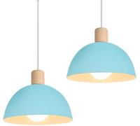 IDEGU Lot de 2 Lustre Suspension Rétro Suspension Luminaire Moderne Style Demi-Cercle Plafonnier E27 en Bois Métal Bleu, Ø 20CM