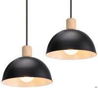 IDEGU Lot de 2 Lustre Suspension Rétro Suspension Luminaire Moderne Style Demi-Cercle Plafonnier E27 en Bois Métal Noir, Ø 20CM
