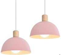 IDEGU Lot de 2 Lustre Suspension Rétro Suspension Luminaire Moderne Style Demi-Cercle Plafonnier E27 en Bois Métal Rose, Ø 20CM