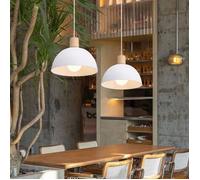 IDEGU Lot de 2 Lustre Suspension Rétro Suspension Luminaire Moderne Style Demi-Cercle Plafonnier E27 en Bois Métal Blanc, Ø 20CM