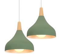 iDEGU Lot de 2 Lustres Suspensions Rétro 20CM Suspension Luminaire Moderne Style Goutte Chapeau Plafonnier E27 Métal Lampe Suspension pour Salon Chambre Salle à Manger Cuisine (Vert Olive)