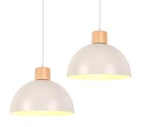 iDEGU Lot de 2 Lustres Suspensions Rétro Suspension Luminaire Moderne Style Demi-Cercle Plafonnier E27 en Bois Métal Lampe Suspension pour Salle à Manger Cuisine Salon Chambre, Ø 25CM (Blanc)